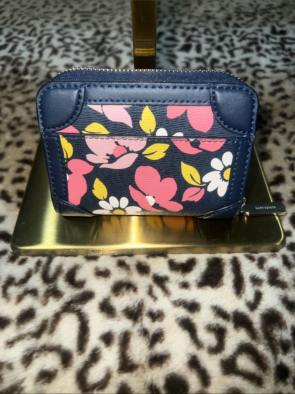kate spade Navy Floral Mini Wallet with Pink, White & Yellow Blooms - Picture 2 of 6
